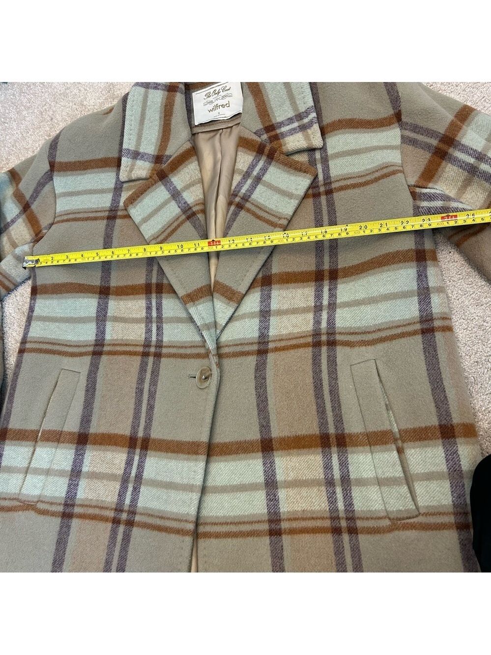Aritzia Wilfred The Only Coat in sage green brown plaid cashmere wool Sz 8 - Picture 11 of 16